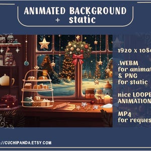 Gezellige kerst Vtuber-geanimeerde achtergrond, Winter Twitch-overlay (WEBM en png)