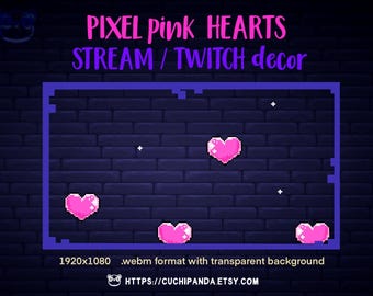 Pink Hearts Pixel Art Animated Twitch Stream Decor (.webm & .gif)