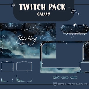 Galaxy Animated Stream Overlay Package | Cosmic Twitch Bundle with WebM Transitions, Panels & Screens | Aesthetic VTuber Assets for OBS