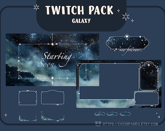 Geanimeerd Galaxy Stream Overlay-pakket: VTuber Twitch/YouTube-items (WebM, digitale png-download