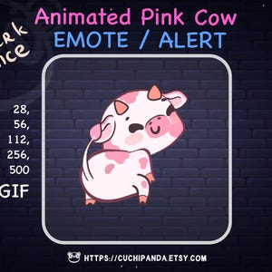 Pink Cow Emote, Cow Alert Dance Animated Emote, Twerk emote, Dance Alert, Twitch, Discord, YouTube, Stream, Valentine stream decor