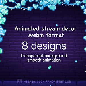 Blue Greenery Twitch Animated Decor, Greenery leaves Stream Decoration, Petals, Vtuber, Ambiance, Floral Streaming Assets for streamers