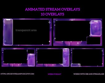 Animated Stream Overlays, Liquid Lava Purple, Y2K Crystal Stars Theme