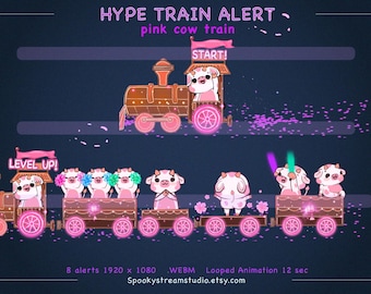 Animated Pink Cow Hype Train Alerts | Kawaii Twitch Stream Widget (Digital Download)