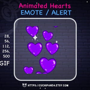 Animated Emote, Purple Heart Rain, Valentine&#39;s Emote, Twitch, Discord decor