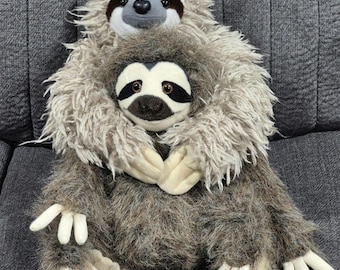 SLOTH Plush Lot Cute Married Sloths 10" Fiesta & 12" Wild Republic Three Toed Sloths Stuffed Animals