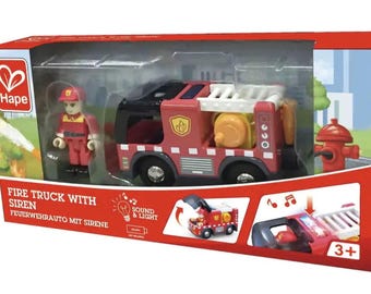Light & Sound, Fire Truck Set HAPE NEW Siren Red Engine Toy Recue Firefighter Ages 3+ Pretend Play!
