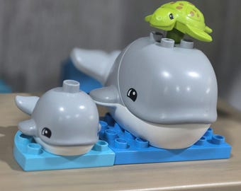 LEGO DUPLO Whale, Baby & Sea Turtle Wild Animals of the Ocean Figures from Set 10972 with Some Extras.