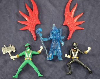 Vintage Power Ranger Lot Mystic Morph Red Dragon Wings Green Shark & Black Wolf Figures Power RANGERS Transparent 5" General Figure RPM