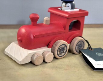PENGUIN Christmas Wooden Toy Train with Peg Pal Conductor New With Tags Hearth and Hand Magnolia Play or Display Locomotive Engine Last Few!