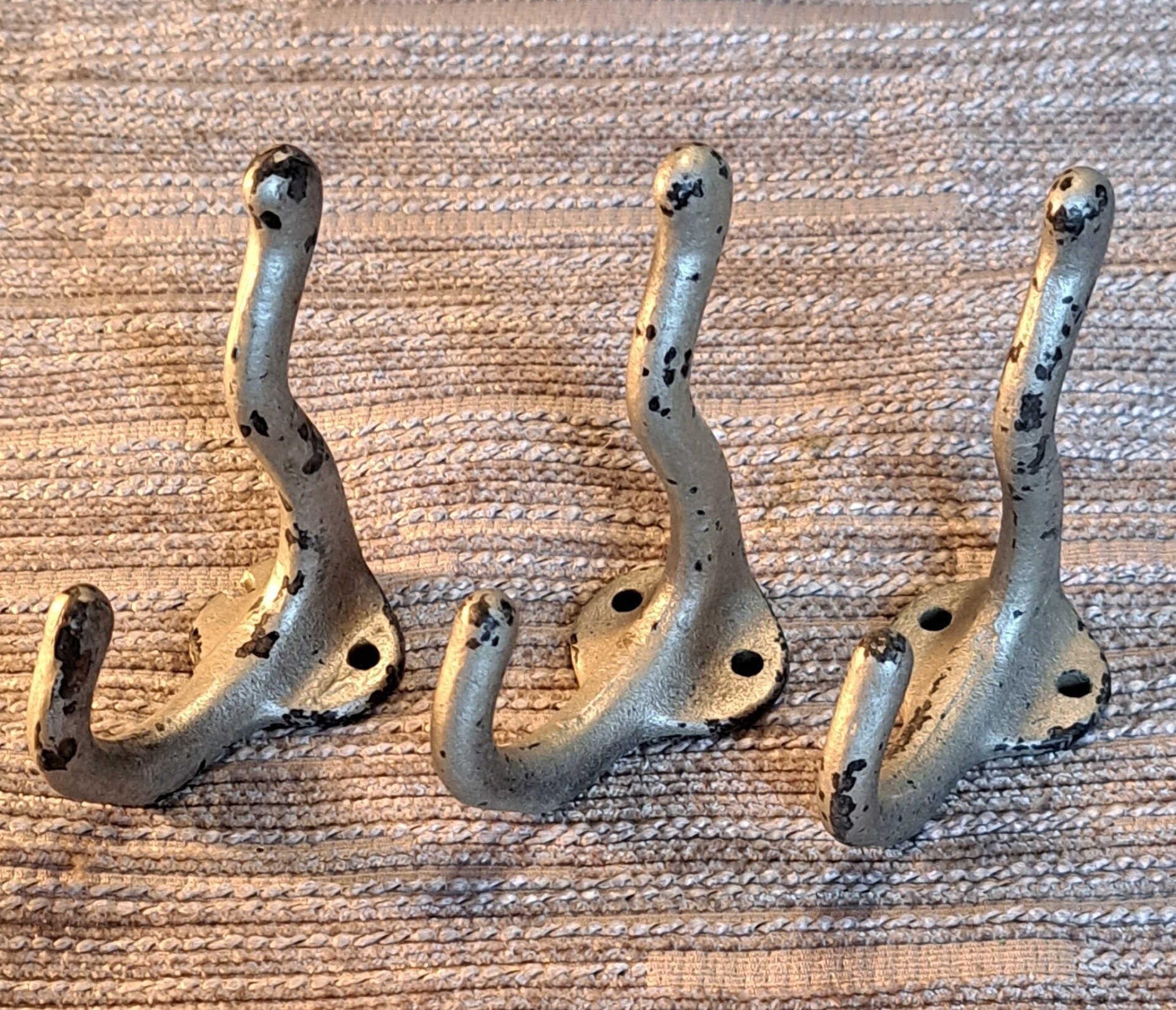 Vintage 3 Cast IRON Double Hook Coat Hat Towel Hooks Lot Etsy