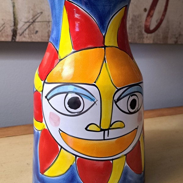 La Musa Vase SUN FACE Italian Vintage Pottery Italy Large Sun Face Sicilian Vase Bright Hand Painted Gift Folk Art Ceramic Giovanni Style