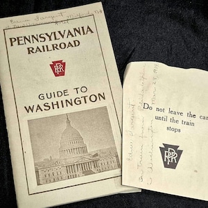 Rare 1900s Pennsylvania Railroad Guide to Washington with Fold Out Map, Photos, History! PRR Safety Information Card Penn Train Logo!