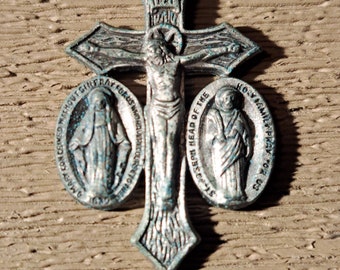 Crucifix CHRISTIAN Jesus Mary Catholic Crucifix Vintage Catholic Communion Cross Confirmation Prayer Jewelry Cross Pendant Gift Silver Tone