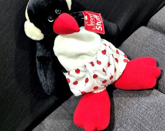 1990s Sweet Stuff Penguin Plush Pajama Zipper Pouch Toy with Tags!