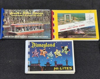 1960s Mini Postcard Lot Souvenir Books Disneyland, Kennedy Space Center, Florida Silver Springs