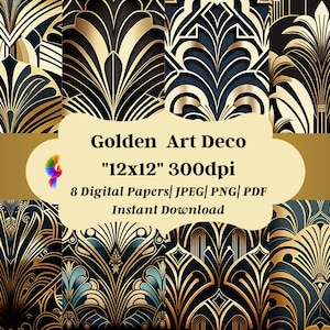 Gold Art Deco Patterns Digital Paper | Printable Art Deco Designs for Pillows, 3D Art, Prints, Bags, Quilts, Tiles, and Mugs