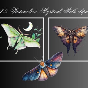 15 Mystical Boho Moth Watercolor Clipart Bundle | 15 High-Quality Designs for Creative Projects