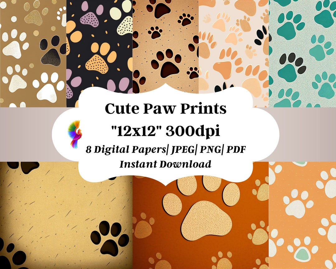 Paper Paws Pattern Paw Print Pattern Digital Paper Adorable Pet Paws for Pillows, Planners ...