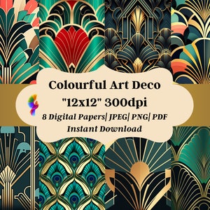 Vibrant Art Deco Digital Paper | Colourful 1920s-1930s Patterns for Sublimation Designs, Gatsby Projects, and Retro Creations