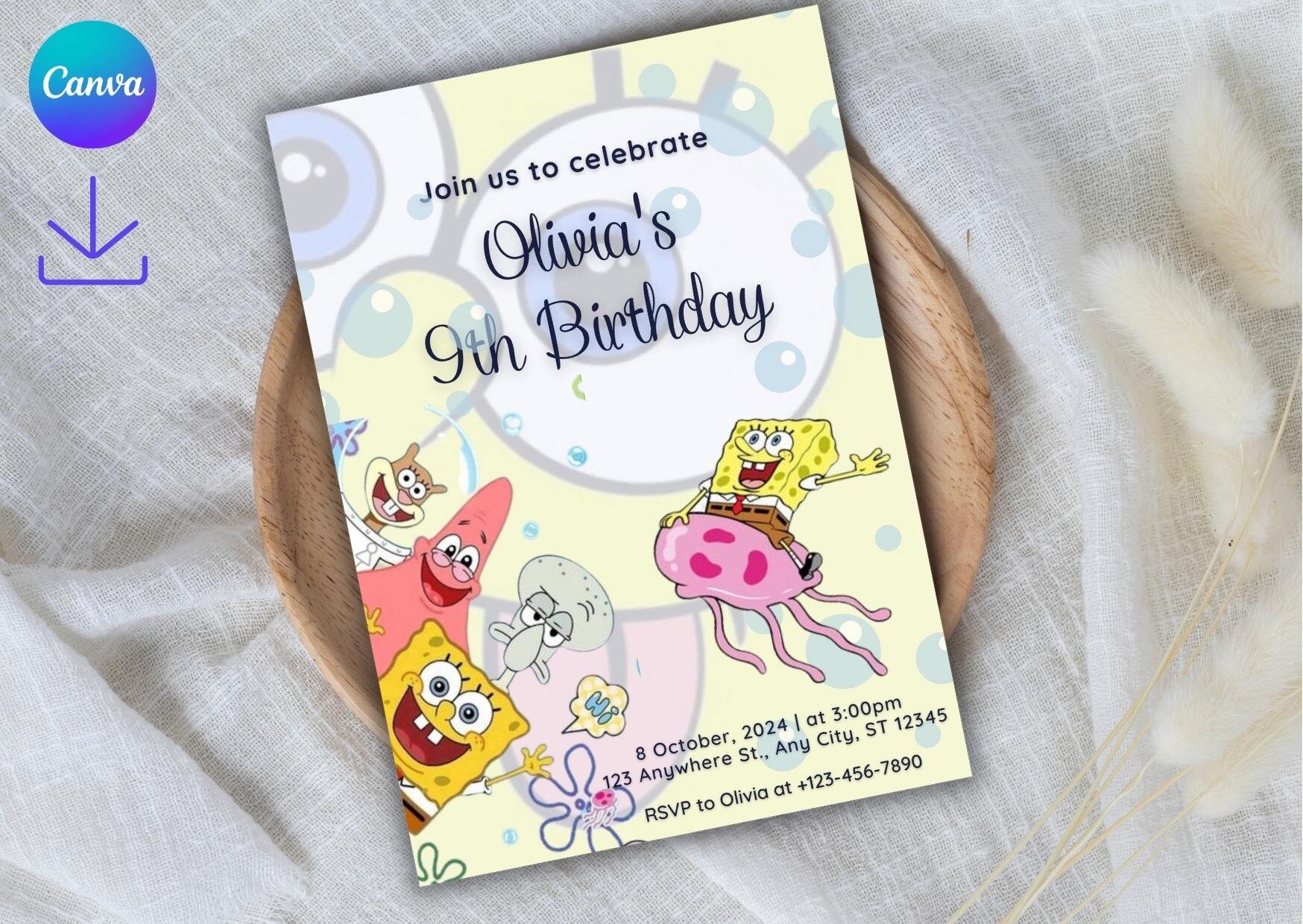 Editable Spongebob Birthday Invitation Template Printable Etsy Australia