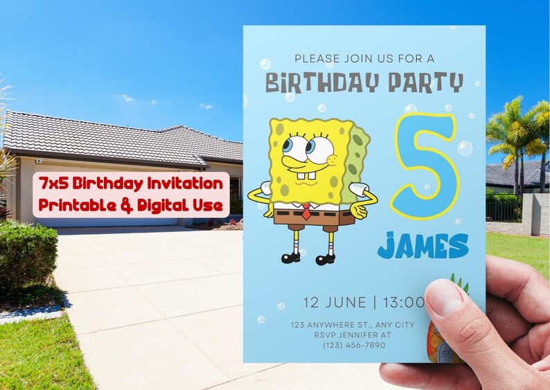 Editable Spongebob Birthday Invitation Template Printable Etsy