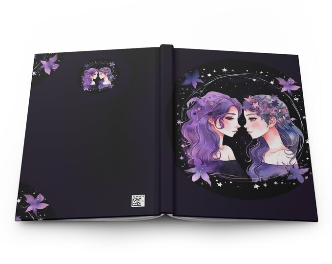 Gemini Purple Twins Hardcover 150 Page Journal ~ Zodiac Sign Notebook ~ Gemini Journal~ Gemini Astrology Notebook