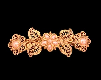 Vintage Gold Pearl Floral Hair Barrette Clip Accessory Made in France