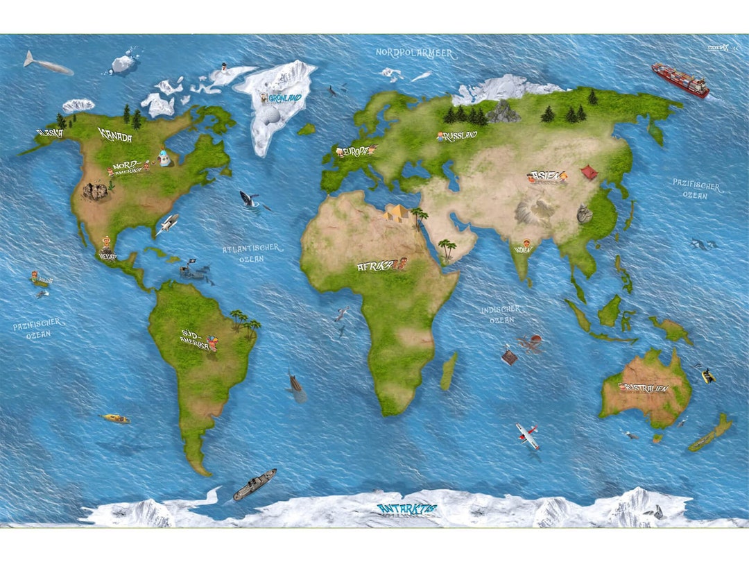 World Map Playmat Playmat for the Children's Room Sm15 Etsy