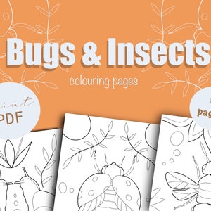 Bugs and Insects Digital Colouring Pages / 9 Page Printable Coloring Book / Adult & Children&#39;s Colouring Book / Lady Bugs Pages / Dragonfly