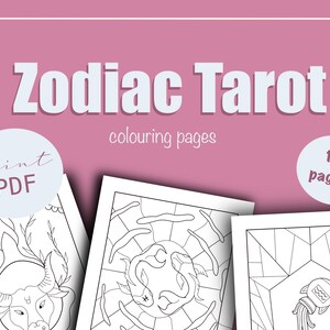 Cartas de tarô do zodíaco livro para colorir digital/livro para colorir imprimível de 12 páginas/livro para colorir para adultos e crianças/livro de arte