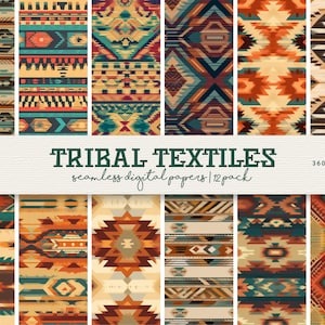 Tribal Textiles Digital Paper, Seamless Tribal Patterns, Traditional Prints, Geometric Printable Stationery, Scrapbook Paper,  12 Designs