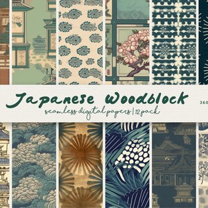 Japanese Woodblock Prints Digital Paper, Seamless Traditional Patterns, Vintage Art Prints, Asian Printable Stationery, Scrapbook Paper