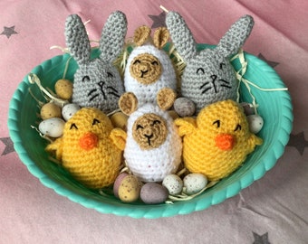 Cute handmade crochet Easter Egg Animal ‘Cosy’ - Chick, Bunny or Lamb - to fit over most crème egg size eggs (egg not included)