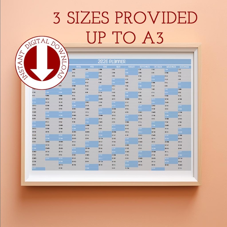 2026 Single Page Yearly Printable Minimalist Calendar Instant Download ...