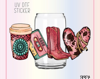 Adhesivo para vasos Western Cowgirl UV DTF / Adhesivo para latas de cristal de San Valentín