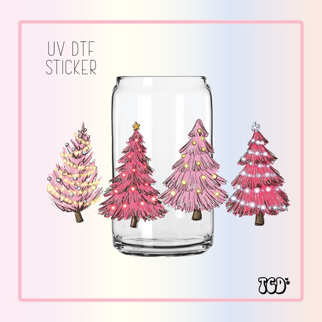 Pink Christmas Trees UV DTF Sticker | Ready to Apply Cup Wrap - Etsy
