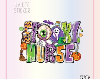 Sticker UV DTF Spooky Nurse : Emballage de tasse d'Halloween