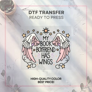 Mon petit ami littéraire a des ailes | Réserver un transfert DTF | Livres Dtf | Prêt pour l&#39;impression | Transfert à chaud| DTF| Transfert Dtf Book Lover| Lecteur fantastique