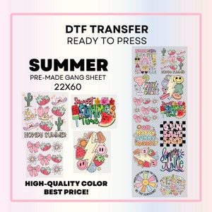 Puede incluir: Una hoja de transferencia digital con temática de verano. La hoja incluye varios diseños, entre ellos una sandía, un cactus, una fresa, un lazo, un rayo, una carita sonriente y el texto "Howdy Summer", "Sweet Summer Time", "Stay Salty", "Sun Salt Sand" y "Summer Junkie".