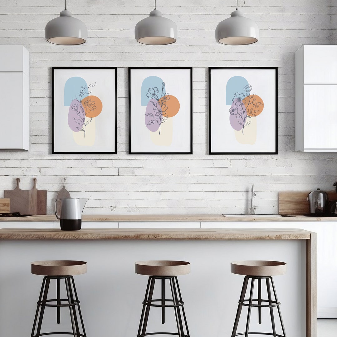 abstract kitchen art prints: modern line drawing set... Instant Download Art 3 Set Art Print Botanical Home Decor - Etsy