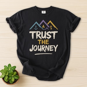 Inspirational Trust The Journey tshirt Gift for Faith Mountain Anchor Flame Key Symbols Spiritual Path Inspiration Gift for Dad