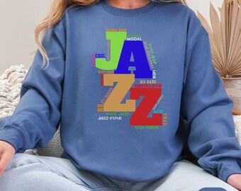 Jazz Subgenre Typography Sweatshirt |  Hard Bop, Post-Bop, Modal | Unisex Gildan 18000