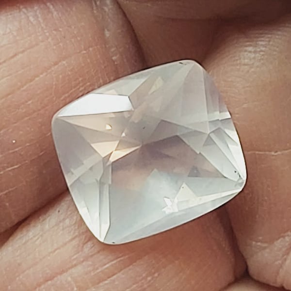 Rare Peach Pink Natural Feldspar Moonstone Cushion Cut Faceted Gemstone, VVS, 14.5 cts, 16.0 x 14.6 x 10.8 mm  M01