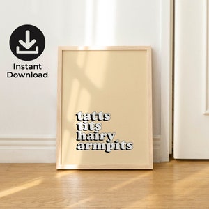 arte de pared feminista divertido, decoración impresa en carteles, descarga instantánea, fuente oldscool, positividad corporal, cuerpos jóvenes y naturales atrevidos