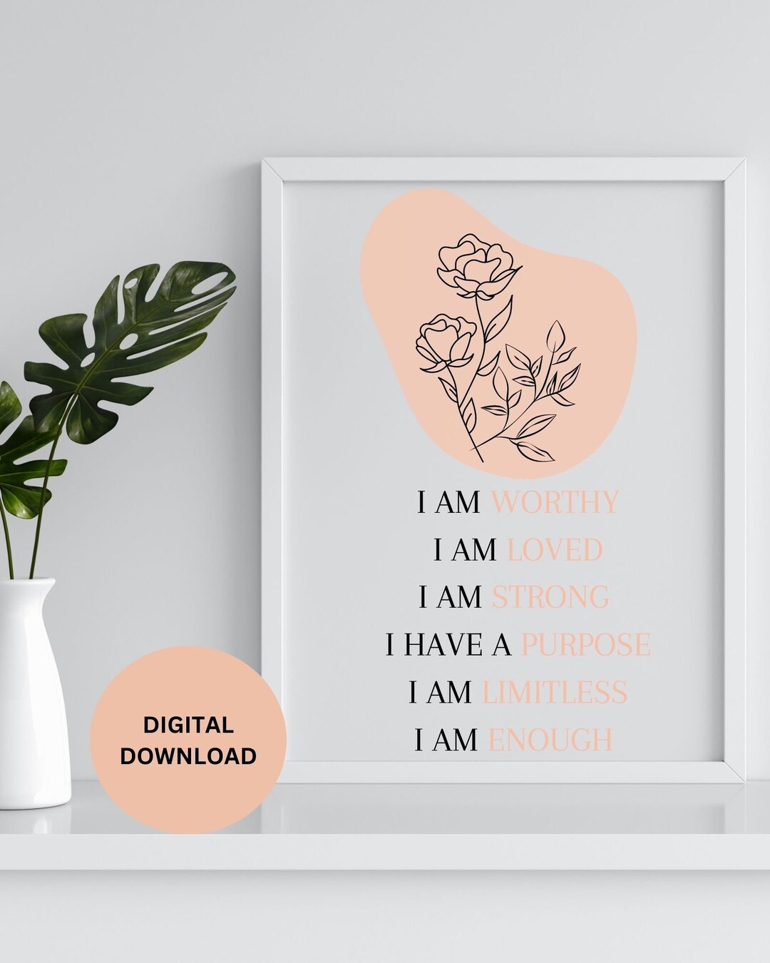 Positive Affirmation Printable Wall Art L Self-care L Mindfulness Gift ...