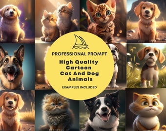 High Quality Cartoon Cat And Dog Animals, Professional Midjourney Prompt,Professional Prompts,Customizable and Tested,Best Midjourney Prompt