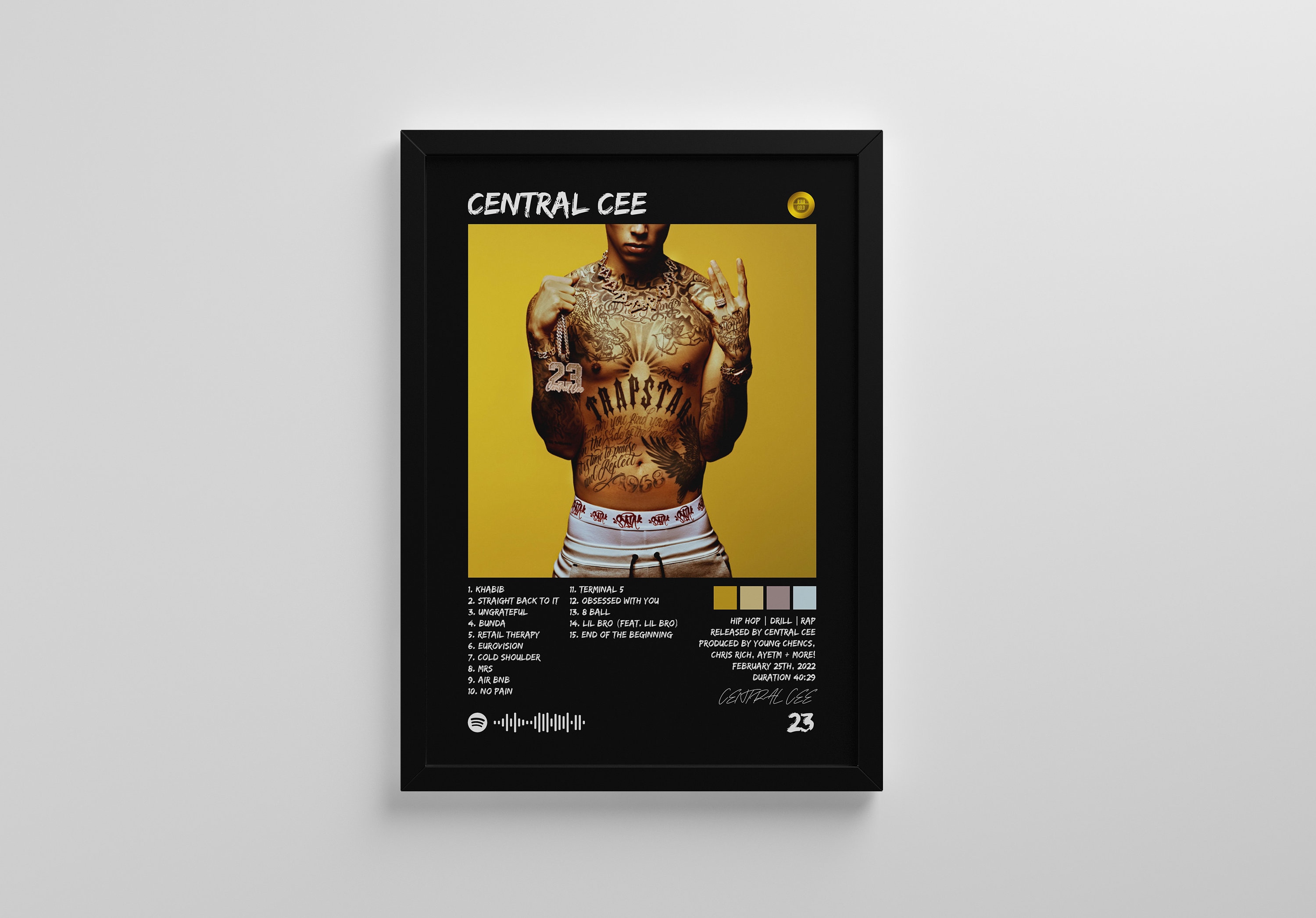 Centre de la Cee | « 23 » | Poster Central Cee | Poster de la pochette de l'album | Art mural pour pochette d'album | Posters personnalisés haut de gamme