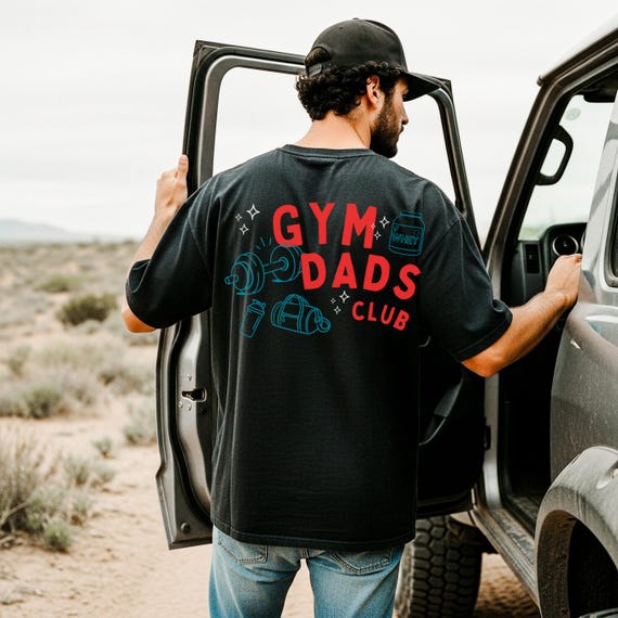 Gym Dads Club Tee | Weightlifting Icons, Dumbbell, Protein Shaker