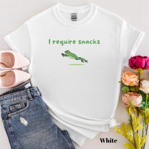 I Require Snacks Frog Tshirt, Funny Shirt, Goblincore Animal Lover Gift, Cozy Snack Gremlin Tee, Foodie Gift